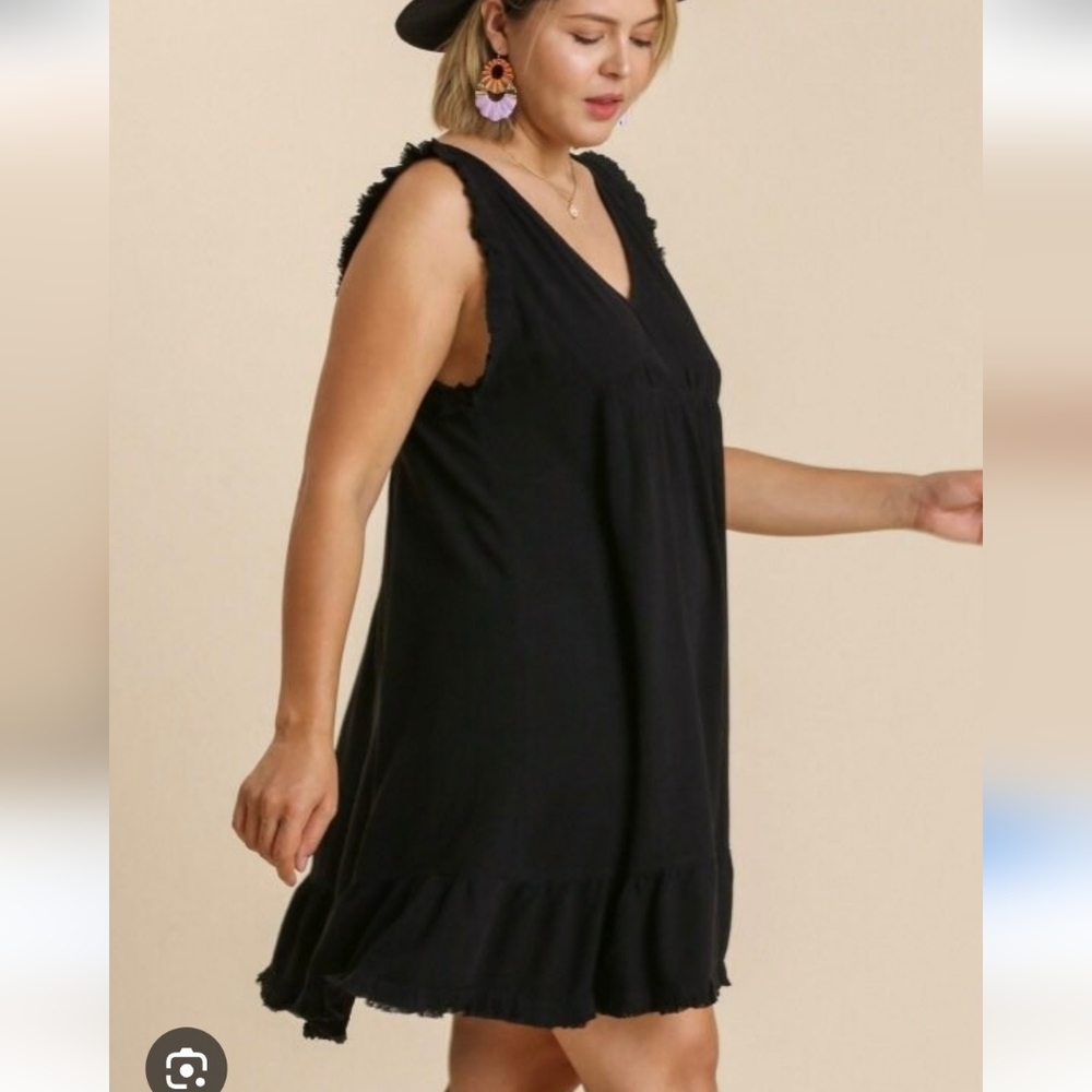 UMGEE BOHO COTTON Black Lace Sleeveless Dress MINI Hippie Oversized Goth M